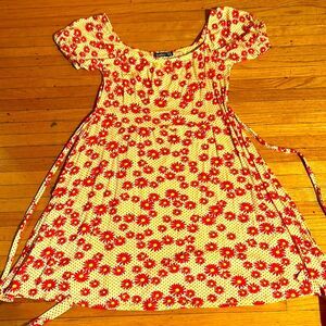 Yellow Dress with Red Flowers/Ditsy Floral Bardot Dress: NWT